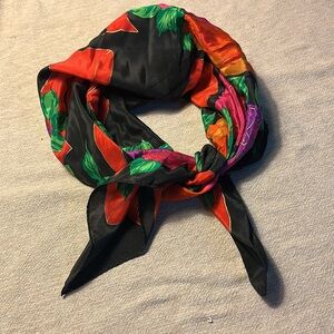 Floral Liz Claiborne 100% Silk Scarf with Red and Pink Accents
